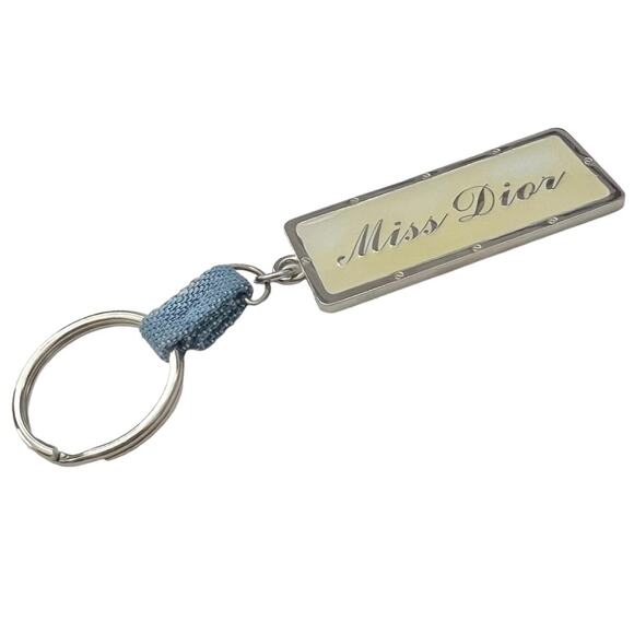 AUTH VTG Christian Dior Miss Dior Nameplate Logo Denim Keychain Key Holder Fob - Picture 3 of 14